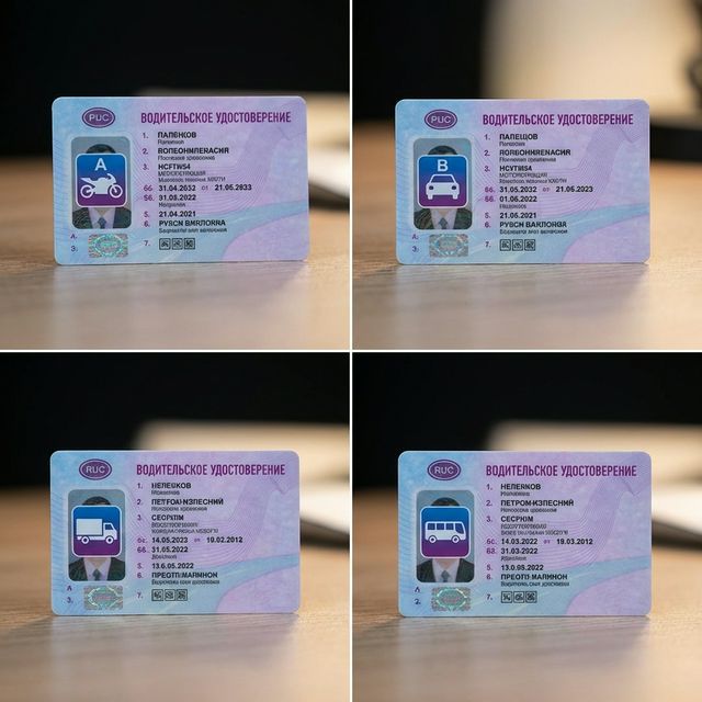 Образцы водительских прав категории A B C D